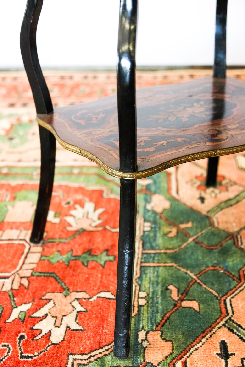 French Three-Tiered Marquetry Inlaid Table For Sale 1