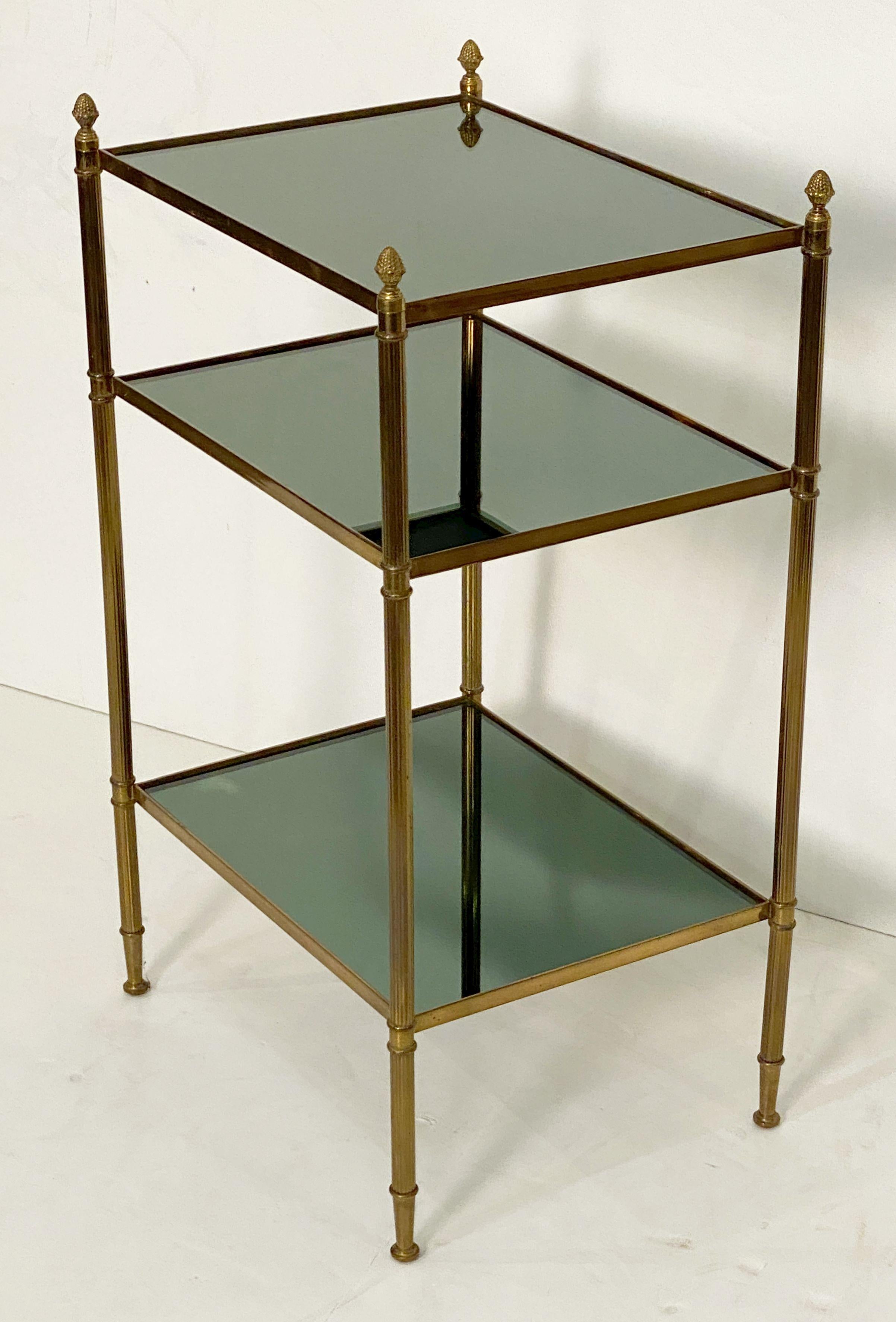 French Three-Tiered Side or End Table of Brass and Tinted Mirrored Glass For Sale 6
