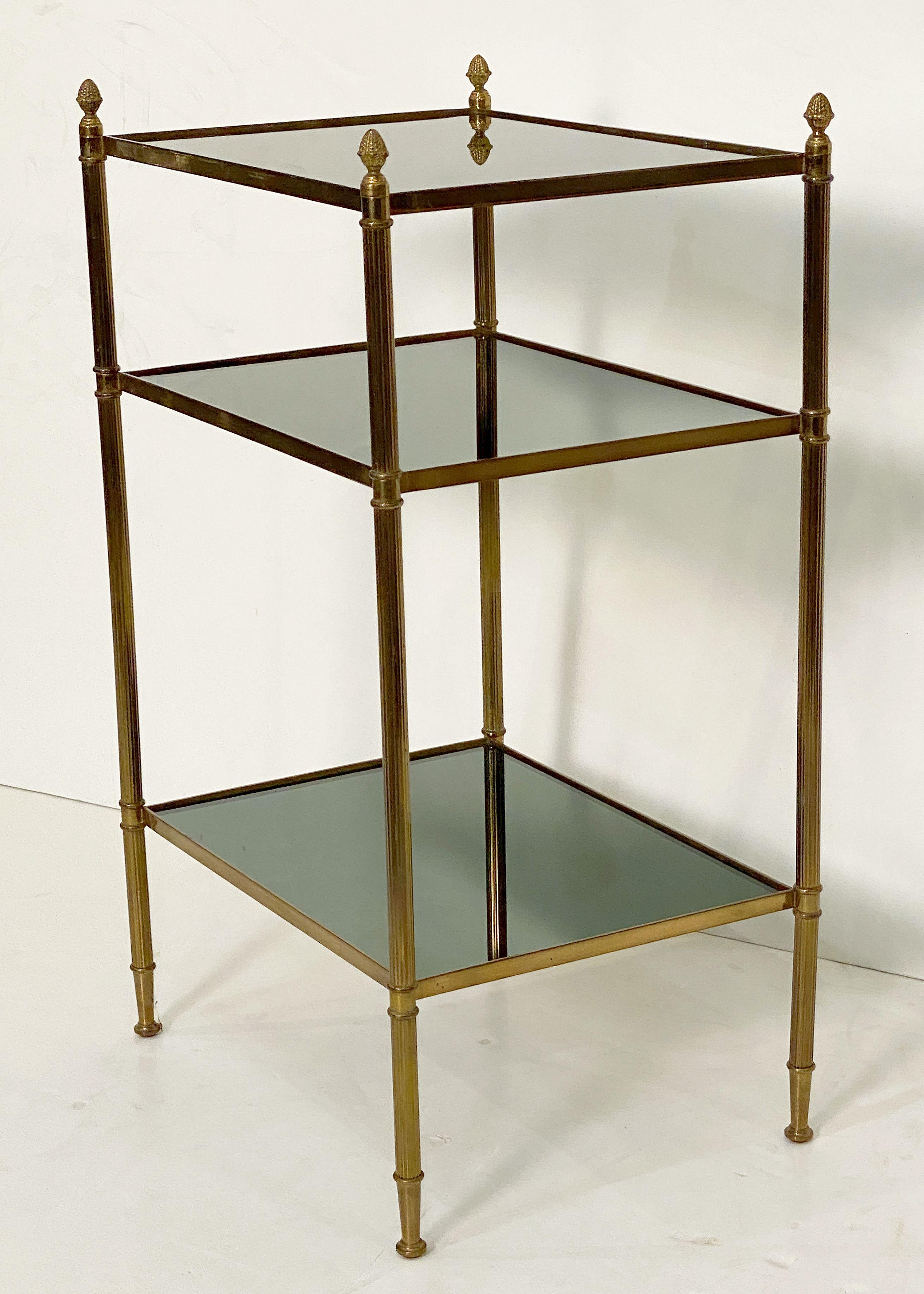French Three-Tiered Side or End Table of Brass and Tinted Mirrored Glass For Sale 9