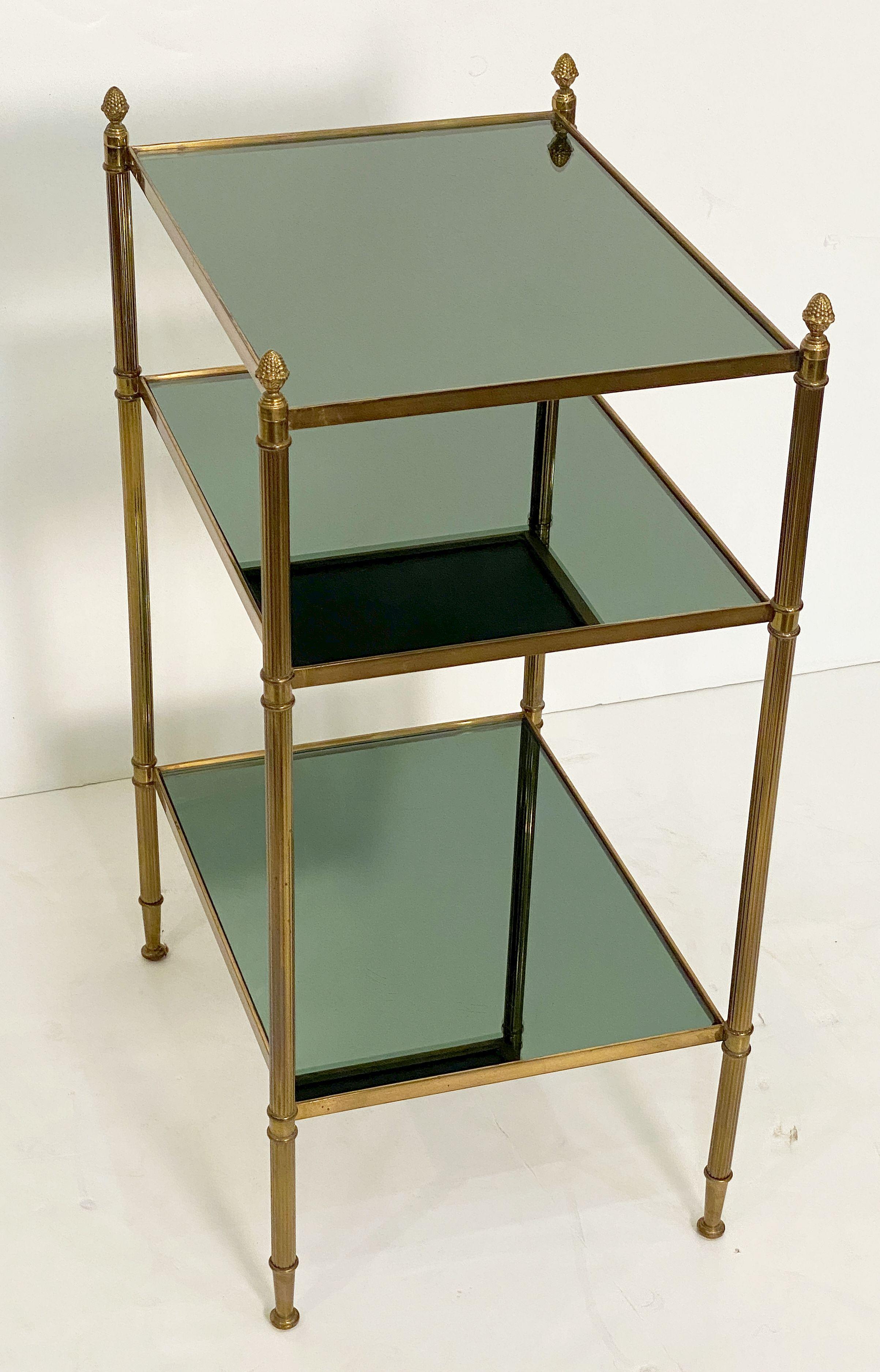 French Three-Tiered Side or End Table of Brass and Tinted Mirrored Glass For Sale 10