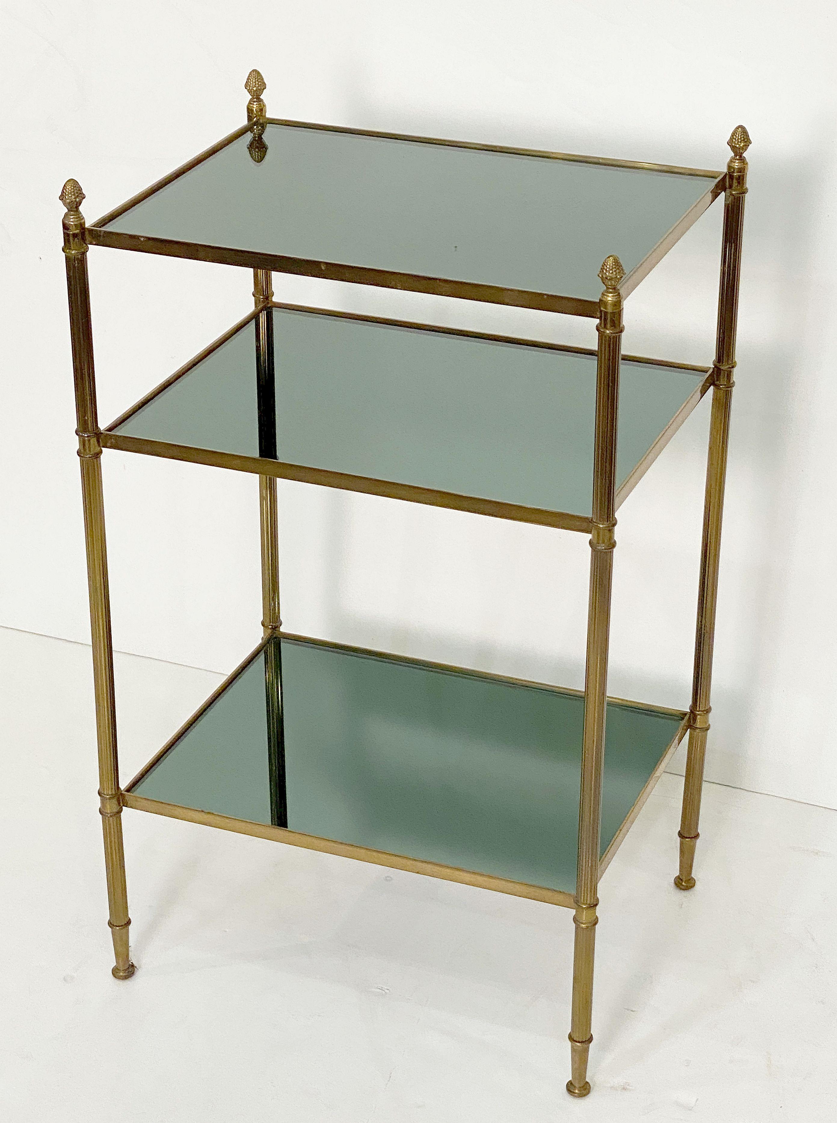 French Three-Tiered Side or End Table of Brass and Tinted Mirrored Glass For Sale 11
