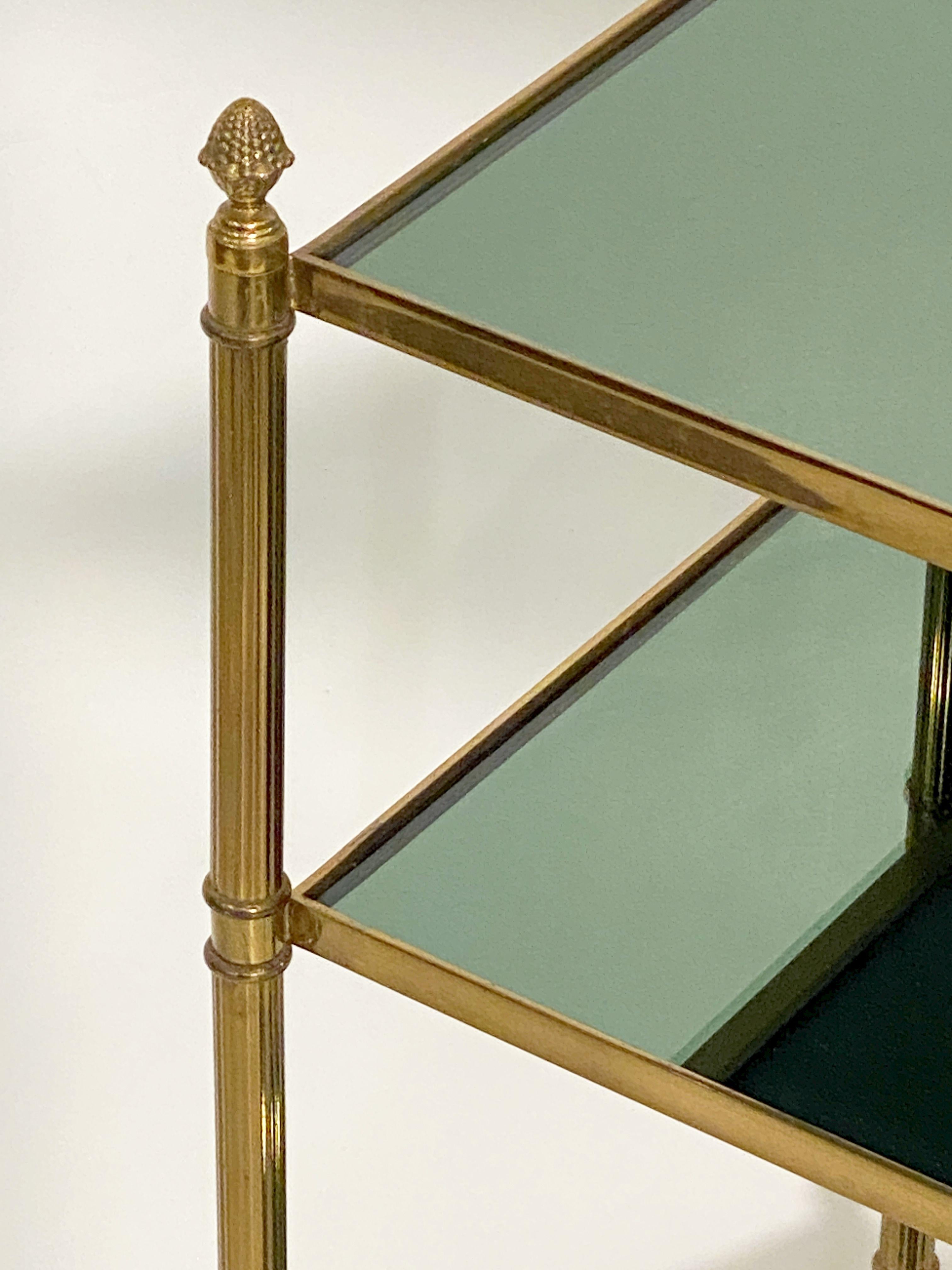 20th Century French Three-Tiered Side or End Table of Brass and Tinted Mirrored Glass For Sale