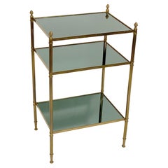 French Three-Tiered Side or End Table of Brass and Tinted Mirrored Glass