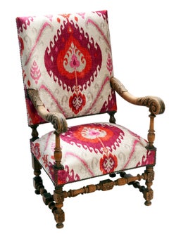 French Throne Chair with Funky Ikat Velvet