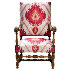 Antique French Throne Chair with Funky Ikat Velvet