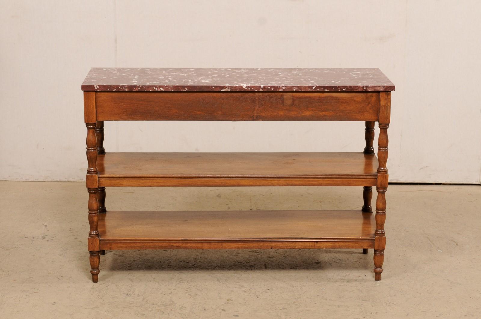 French Tiered Console Table with Marble Top & 2-Drawers from the Late 19th C 4