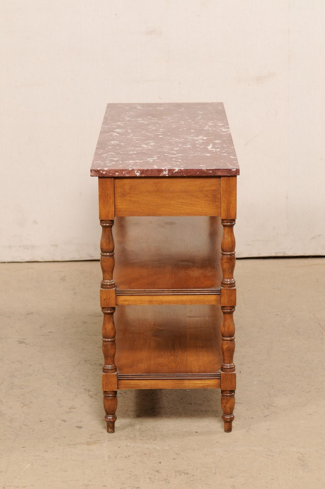 French Tiered Console Table with Marble Top & 2-Drawers from the Late 19th C 5