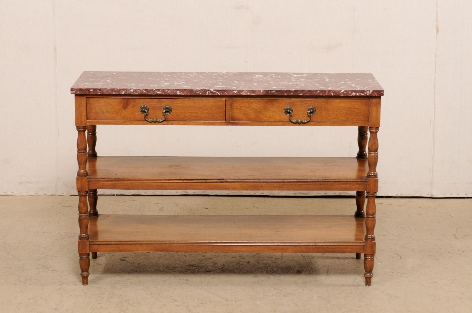 French Tiered Console Table with Marble Top & 2-Drawers from the Late 19th C 6
