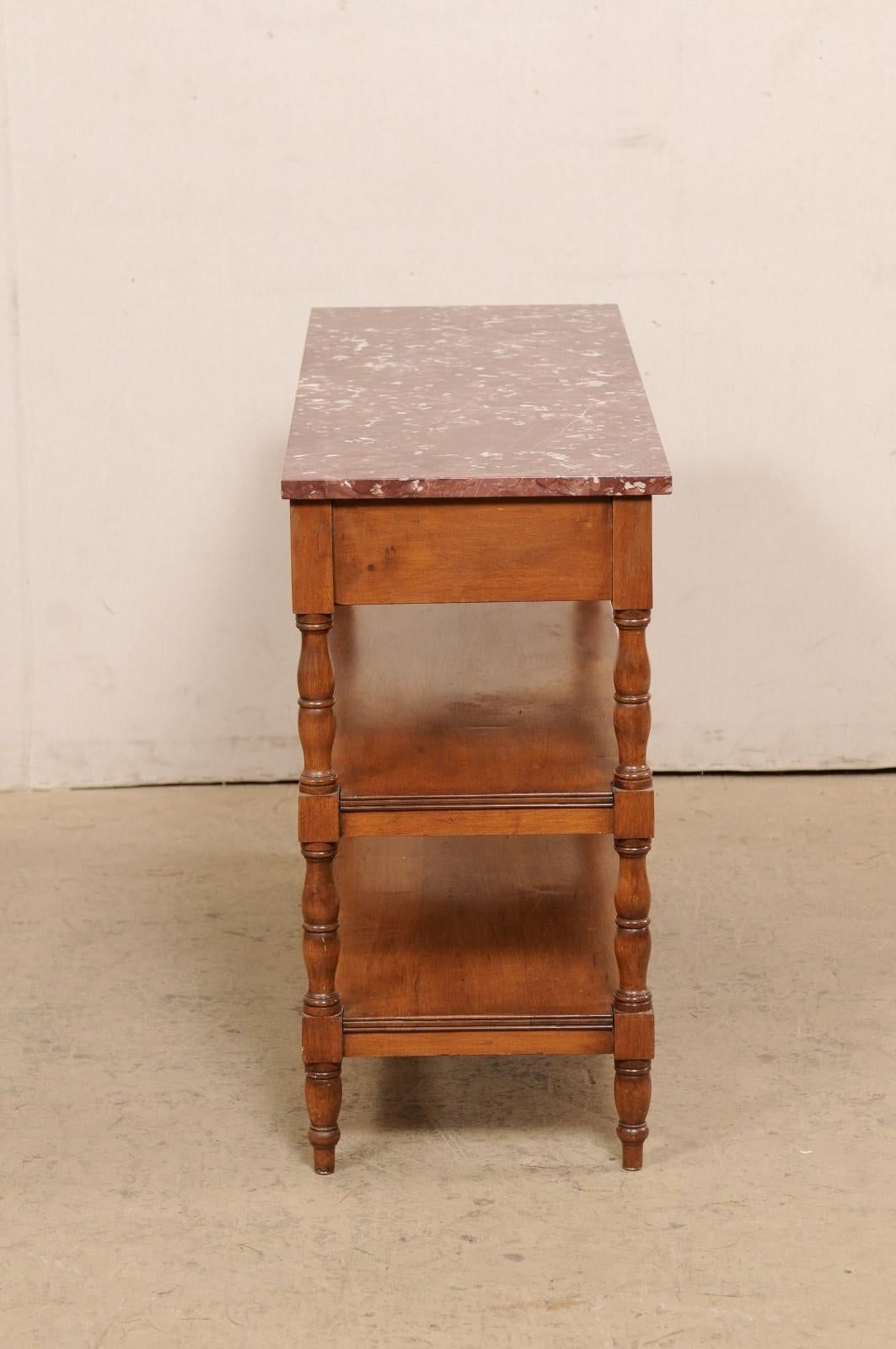 French Tiered Console Table with Marble Top & 2-Drawers from the Late 19th C 3