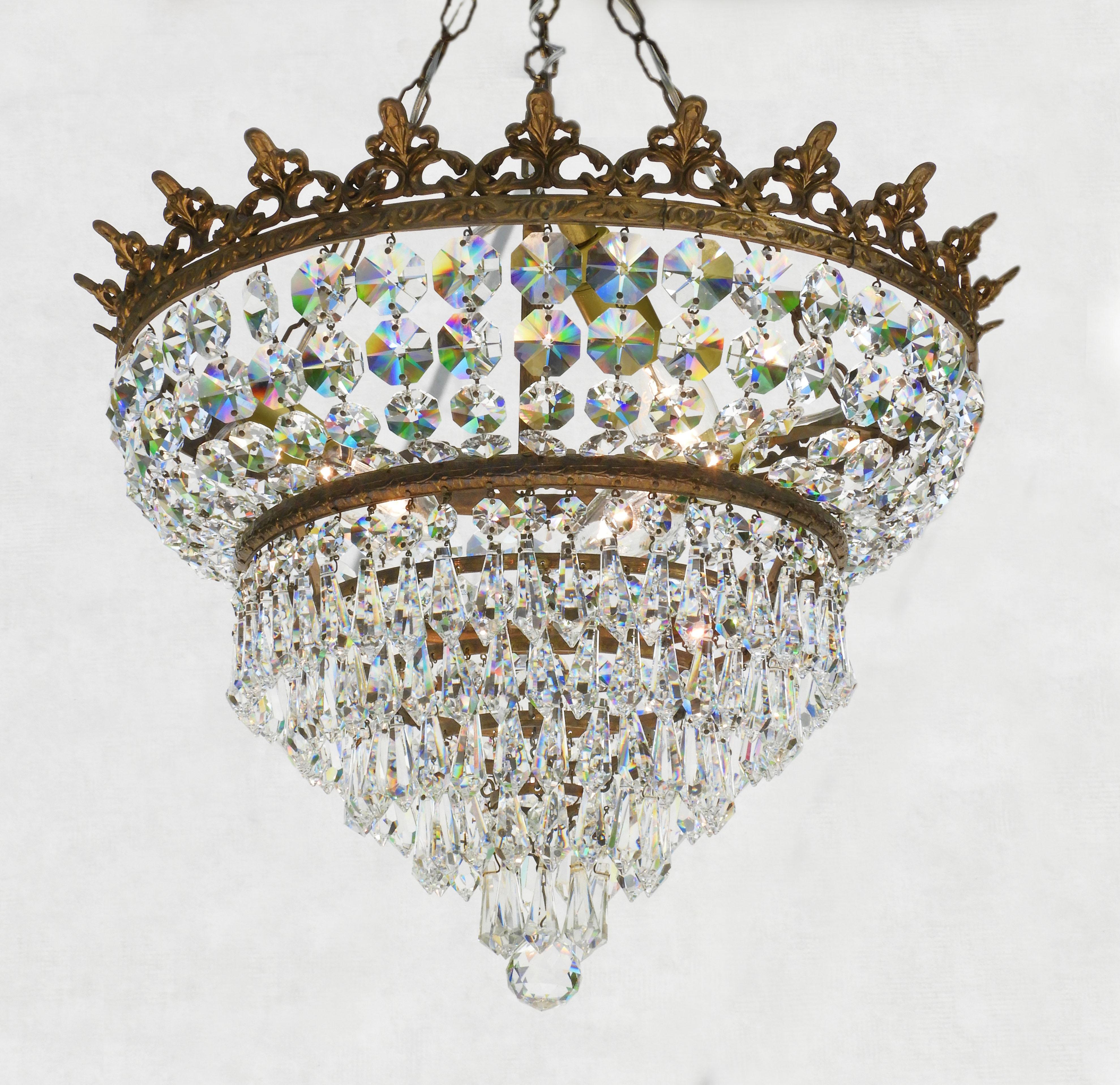 Art déco Lustre à couronne en cascade en cristal C1930 en vente