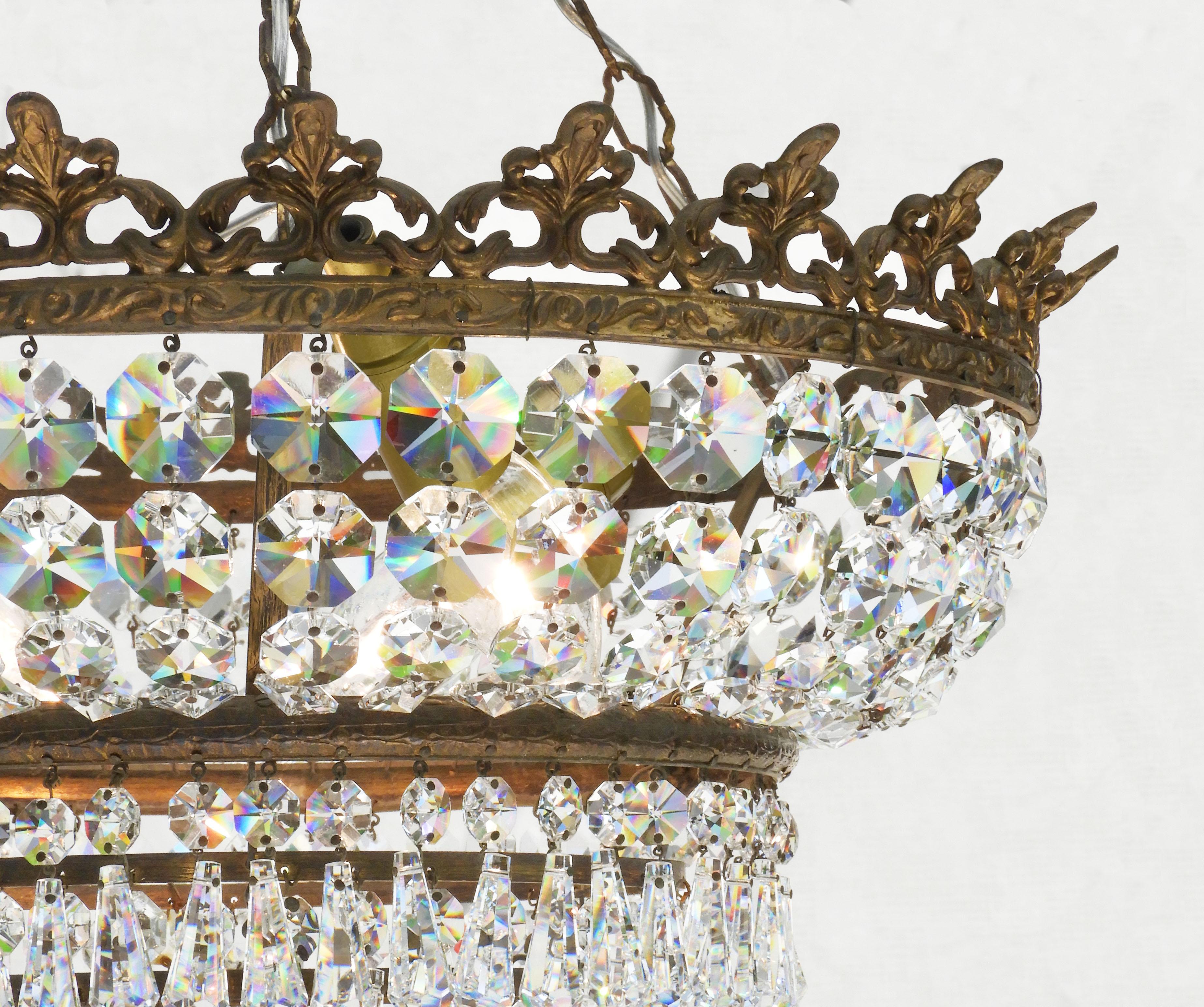 Facetté Lustre à couronne en cascade en cristal C1930 en vente