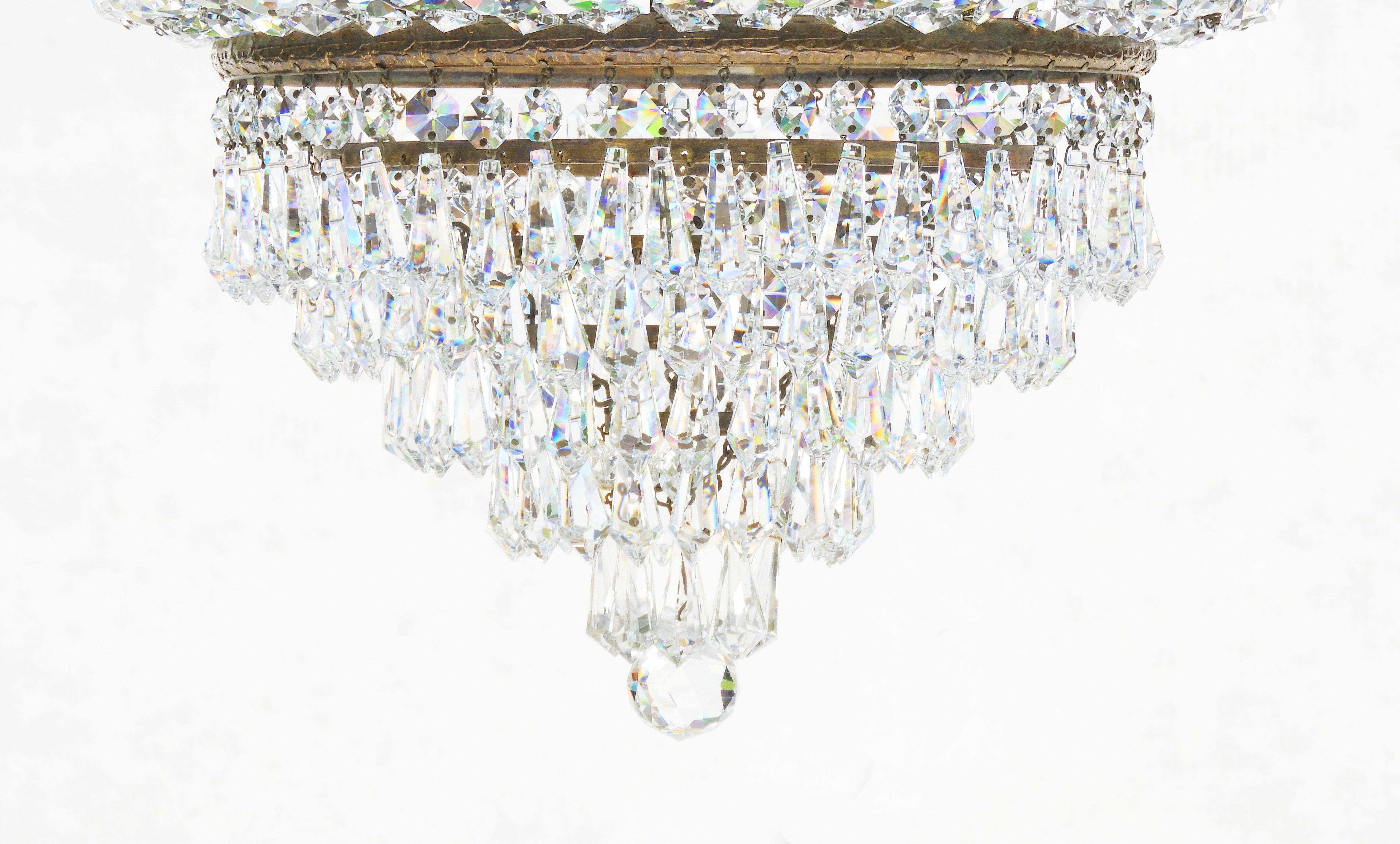 Lustre à couronne en cascade en cristal C1930 Bon état - En vente à Trensacq, FR