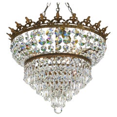 Vintage French Tiered Crown Waterfall Crystal Chandelier C1930
