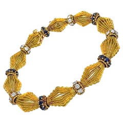 French Tiffany & Co. 18k Yellow Gold, Diamond and Sapphire Retro Period Bracelet