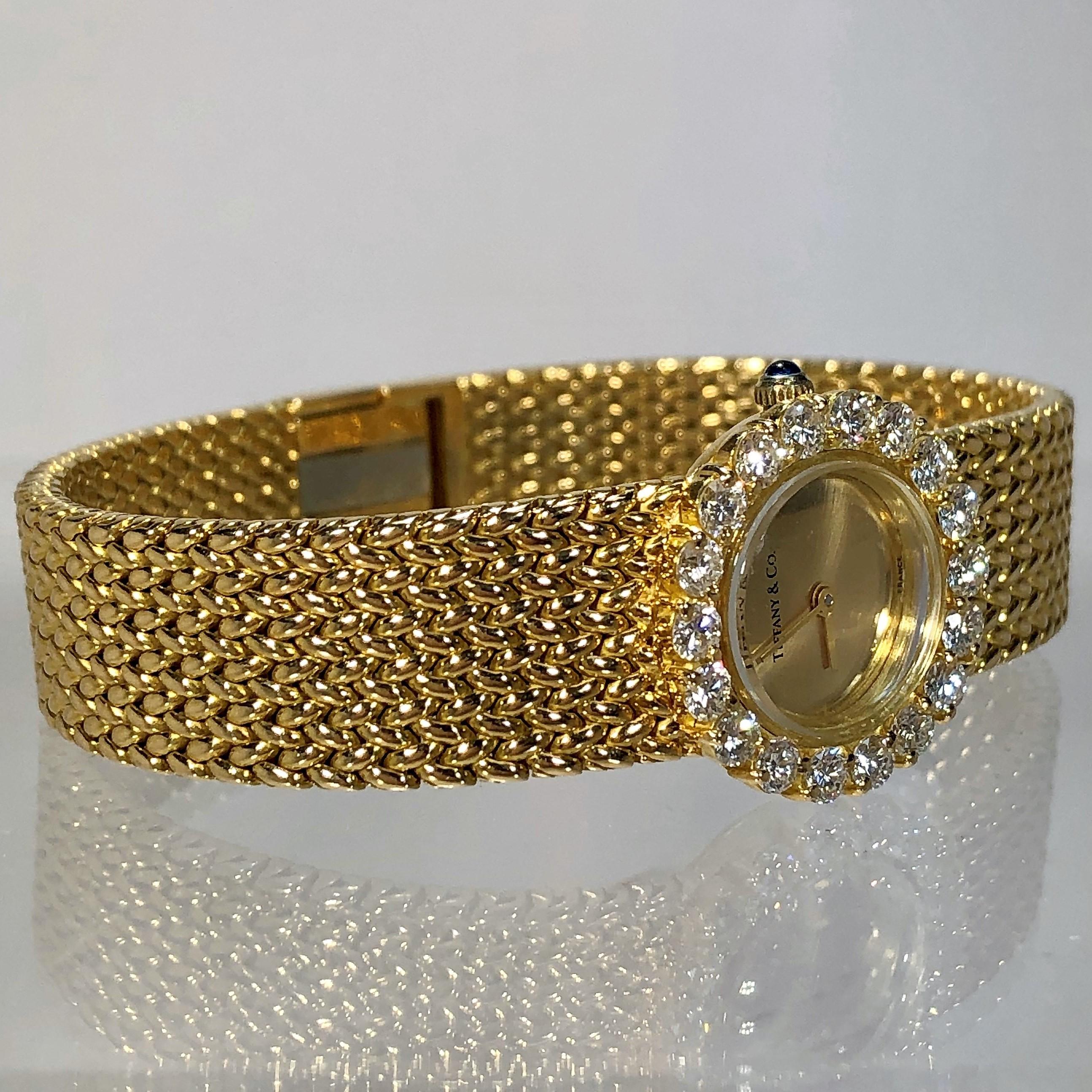 Brilliant Cut French Tiffany & Co. Diamond and Gold Watch