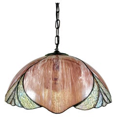 French Tiffany Style Ceiling Lamp  Adjustable Stained Glass & Brass Chandelier