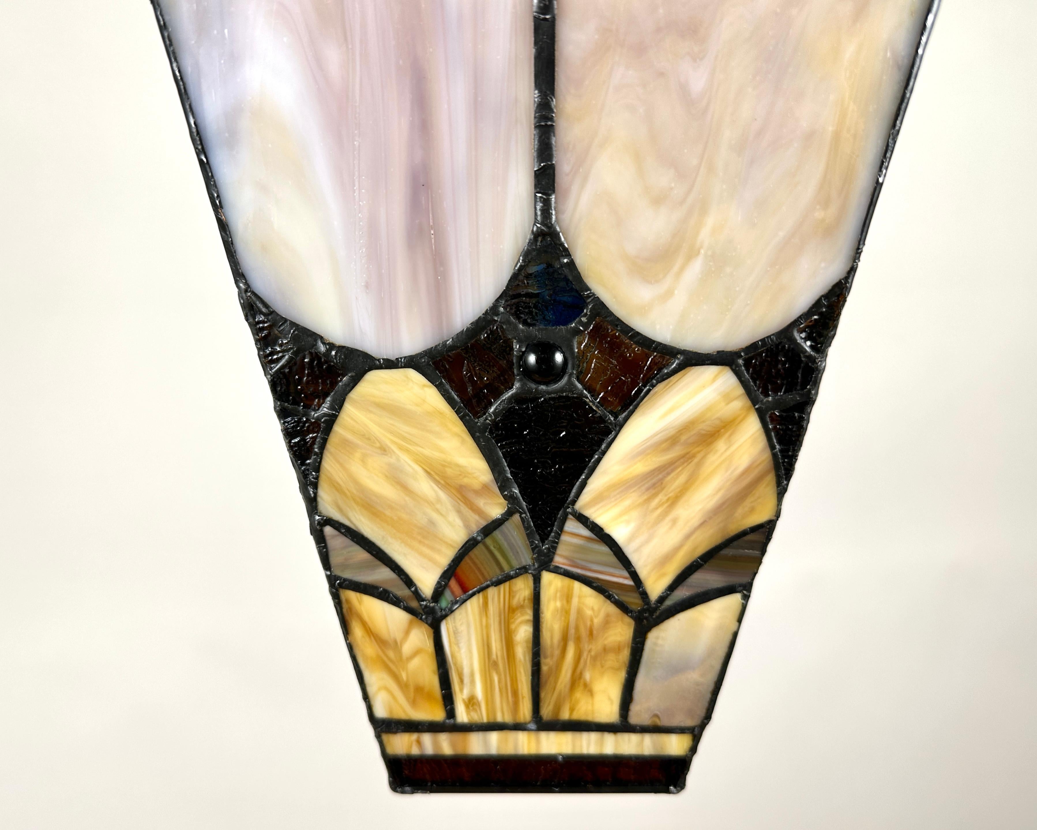 Mid-20th Century French Tiffany Style Lantern Vintage 1950s Amber Glass Outdoor / Indoor For Sale