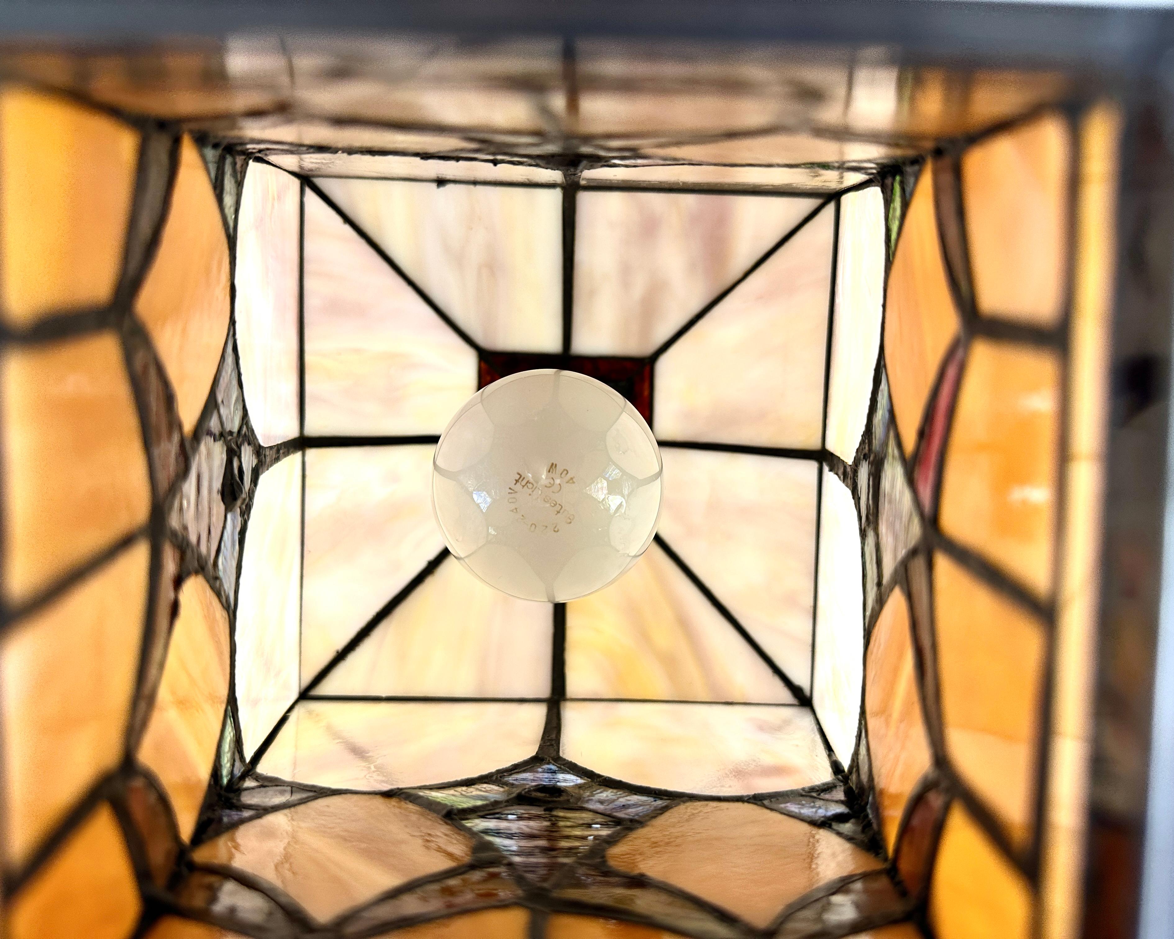 French Tiffany Style Lantern Vintage 1950s Amber Glass Outdoor / Indoor For Sale 1