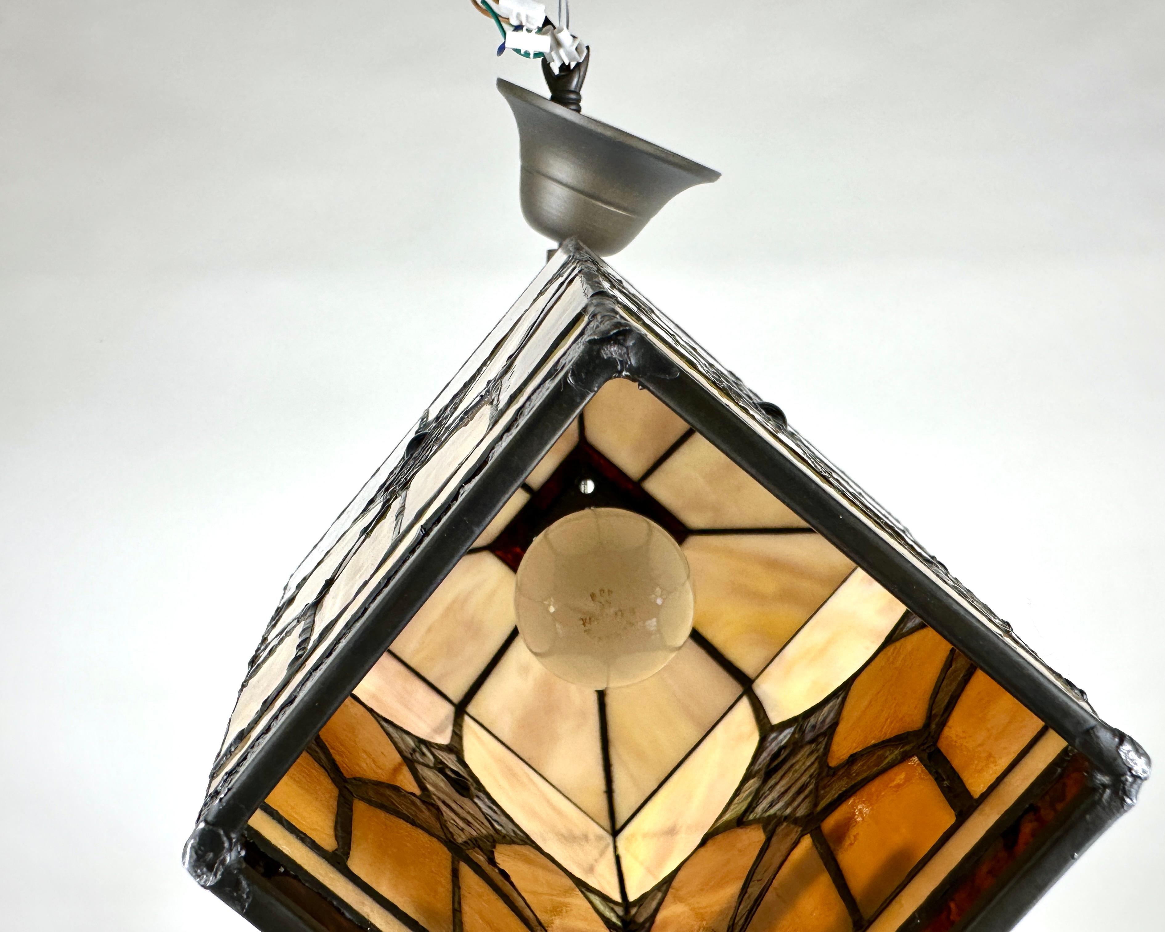 French Tiffany Style Lantern Vintage 1950s Amber Glass Outdoor / Indoor For Sale 2