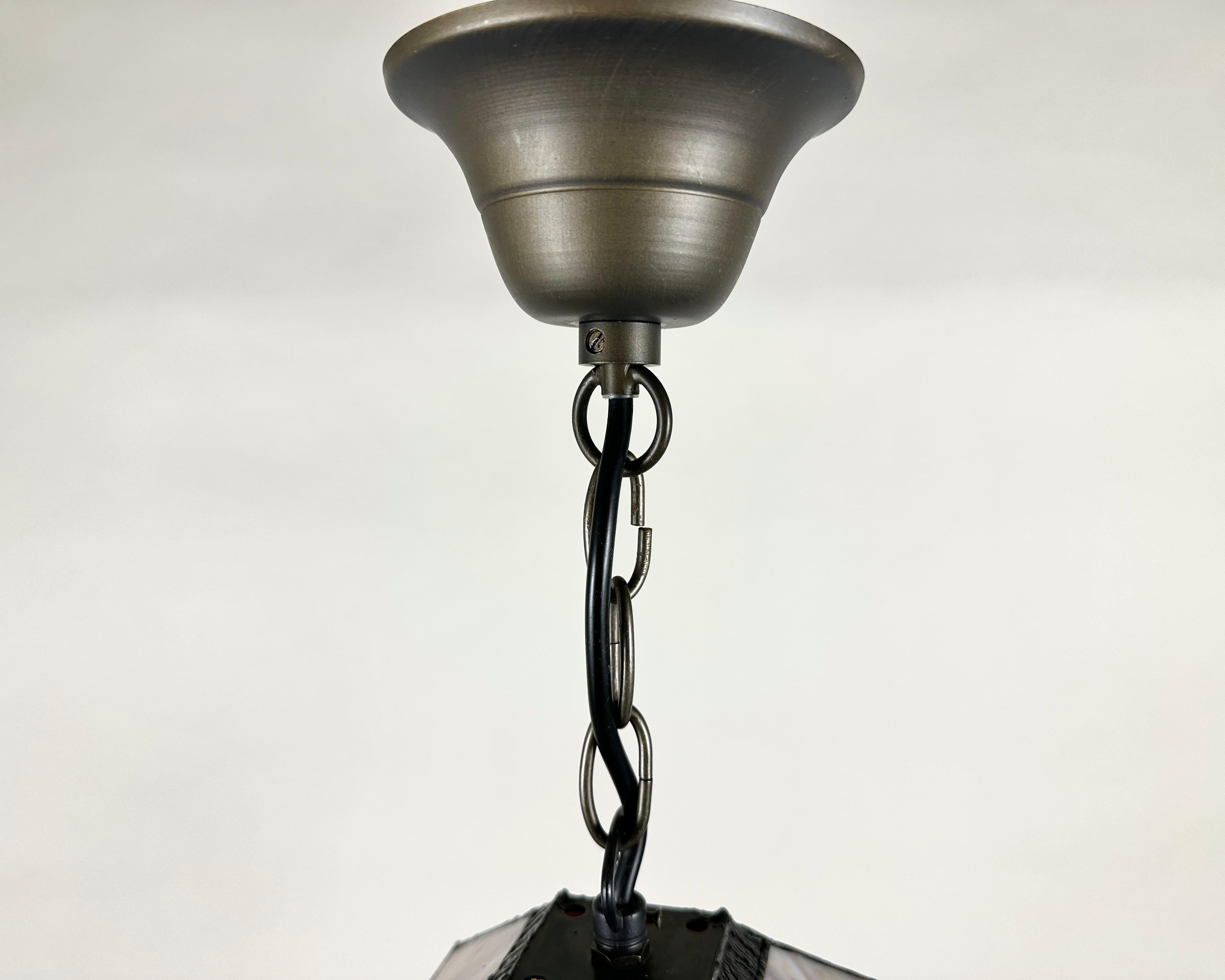 French Tiffany Style Lantern Vintage 1950s Amber Glass Outdoor / Indoor For Sale 3