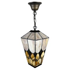 French Tiffany Style Lantern Vintage 1950s Amber Glass Outdoor / Indoor