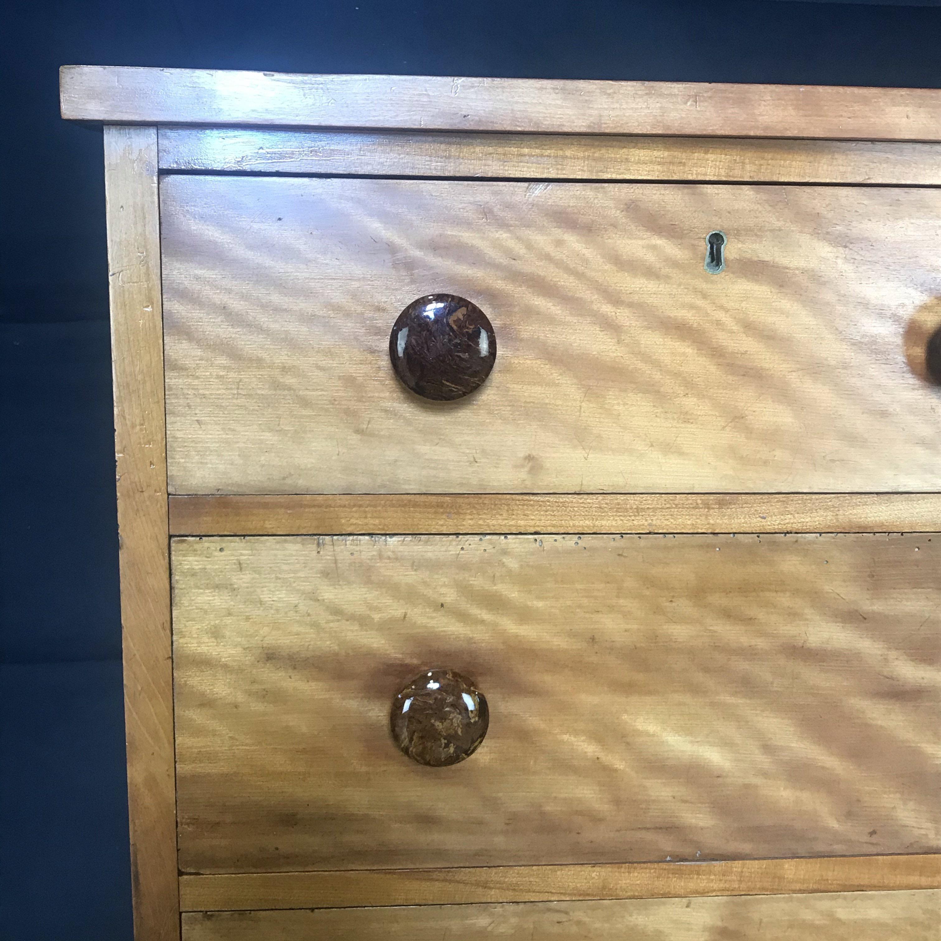 French Tiger's Eye Chest of Drawers Commode with Porcelain Drawer Pulls 6