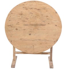 Antique French Tilt-Top, Stripped Wood Wine Tasting Table with Trestle Base, 1920s