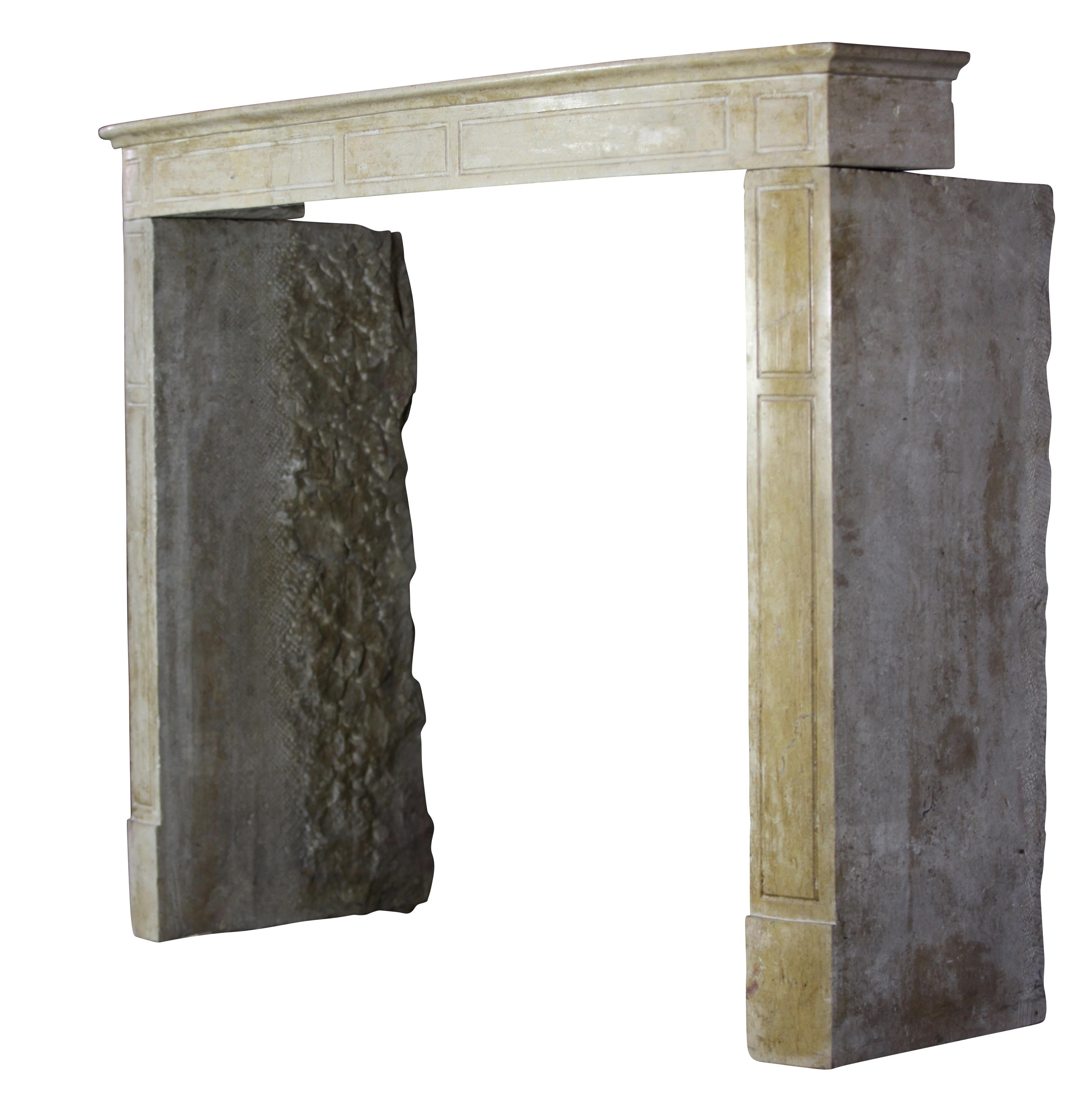 Straight antique Burgundy hard stone/marble chimney piece from the 19th century. The fronton of this original antique fireplace has a nice projection in the room and the jambs are straight. The honey color blends with the rest of the color pallet in