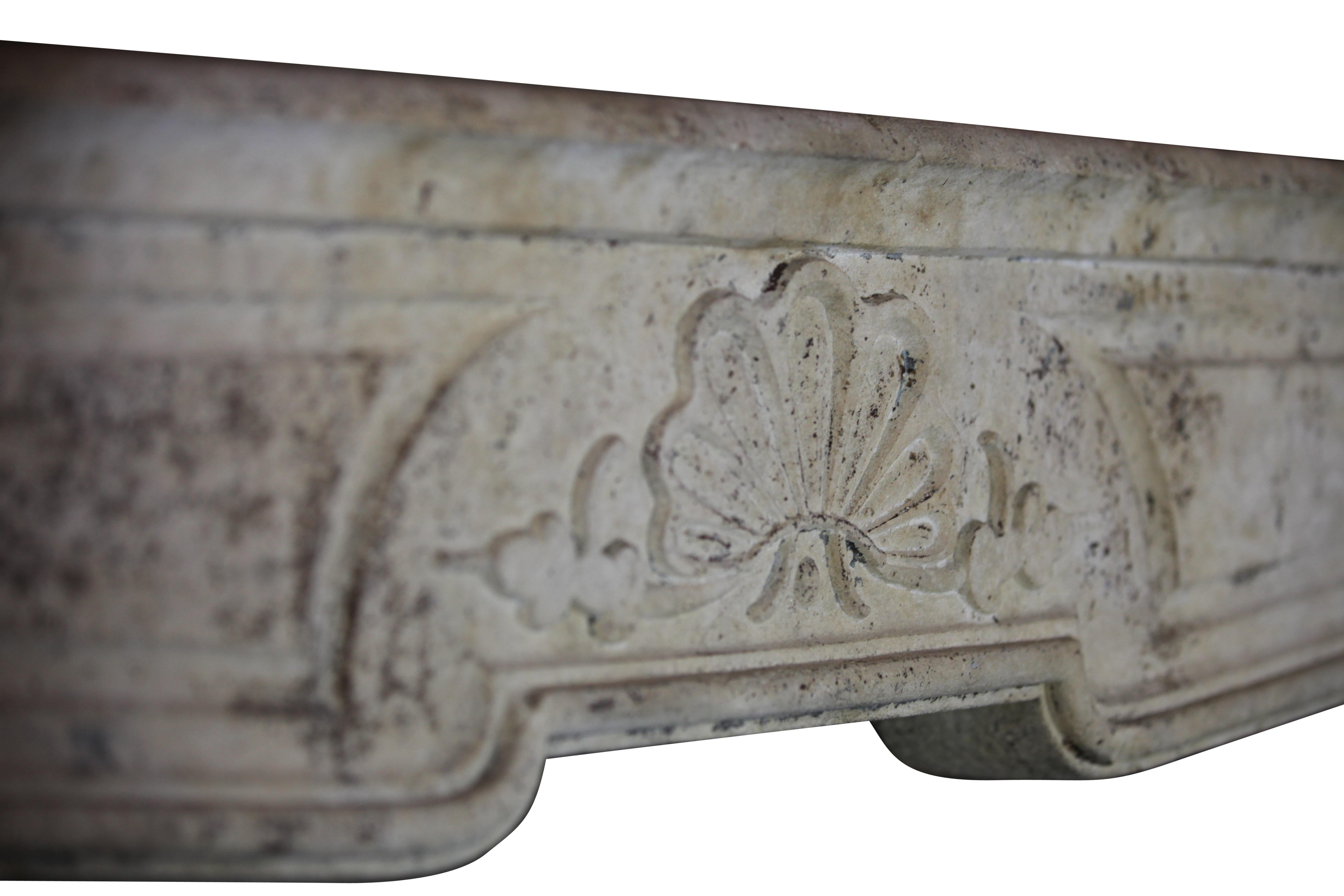 18th Century French Timeless Country Style Limestone Fireplace Surround For Sale