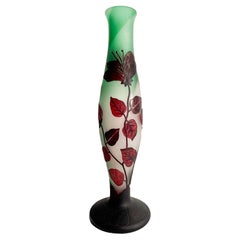 Vintage French Tip-Gallé Glass Vase with 1960s Leaf Pattern