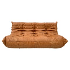 French Togo 3-seater Sofa in Cognac Leather by M. Ducaroy for Ligne Roset, 1970s