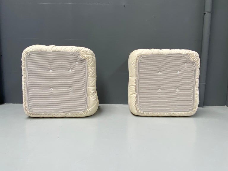 French Togo Arm Chairs in Alcantara Eggshell by Michel Ducaroy for