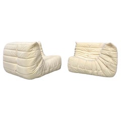 French Togo Arm Chairs in Alcantara Eggshell by Michel Ducaroy for Ligne Roset.