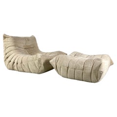 French Togo Chair and Ottoman in Beige Curdoroy  by M. Ducaroy for Ligne Roset