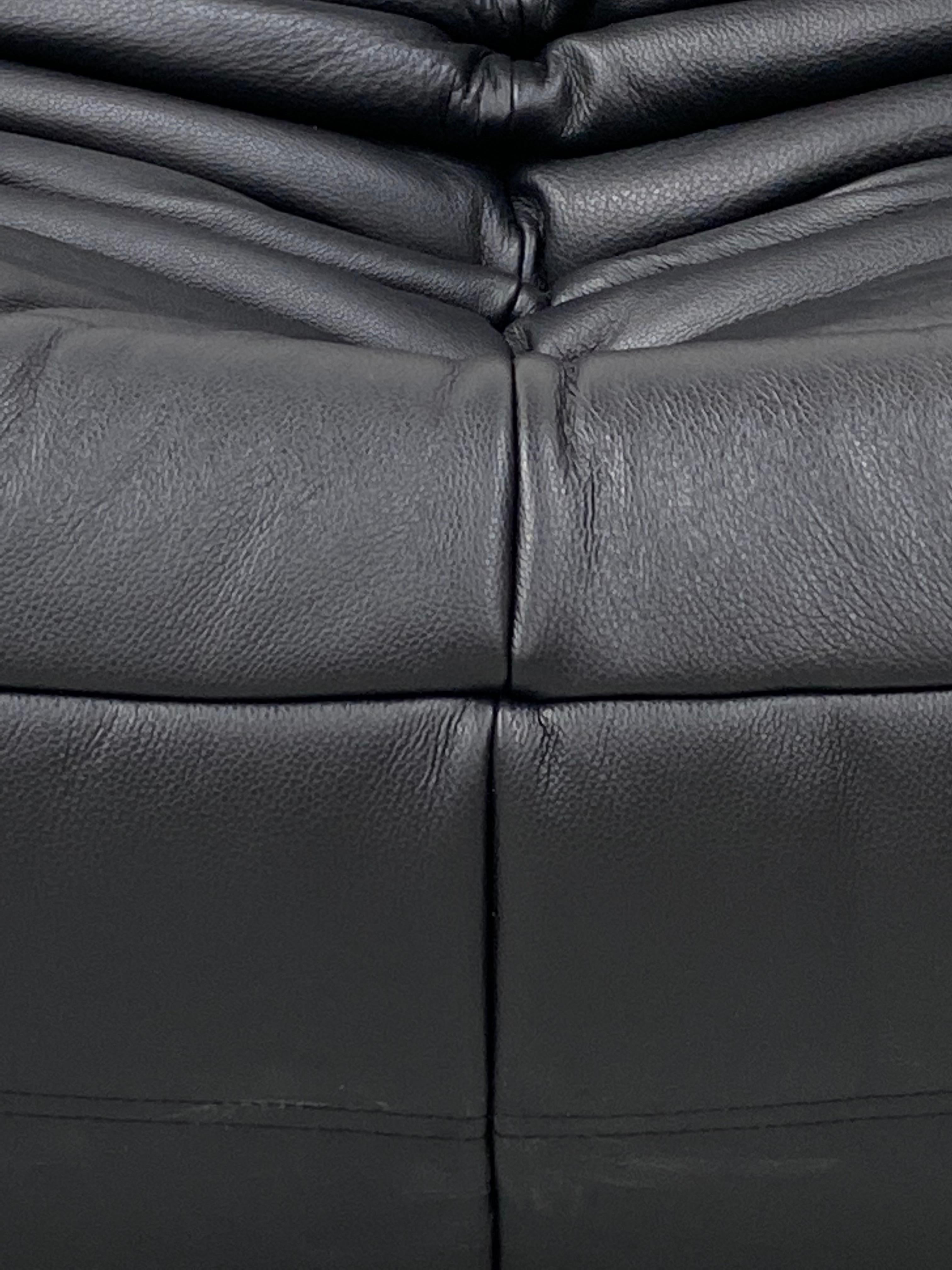 French Togo Chair and Ottoman in Black Leather by M. Ducaroy for Ligne Roset. 2