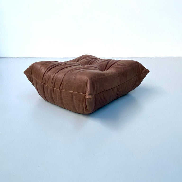 French Togo Chair and Ottoman in Brown Leather by M. Ducaroy for Ligne Roset. For Sale at 1stDibs
