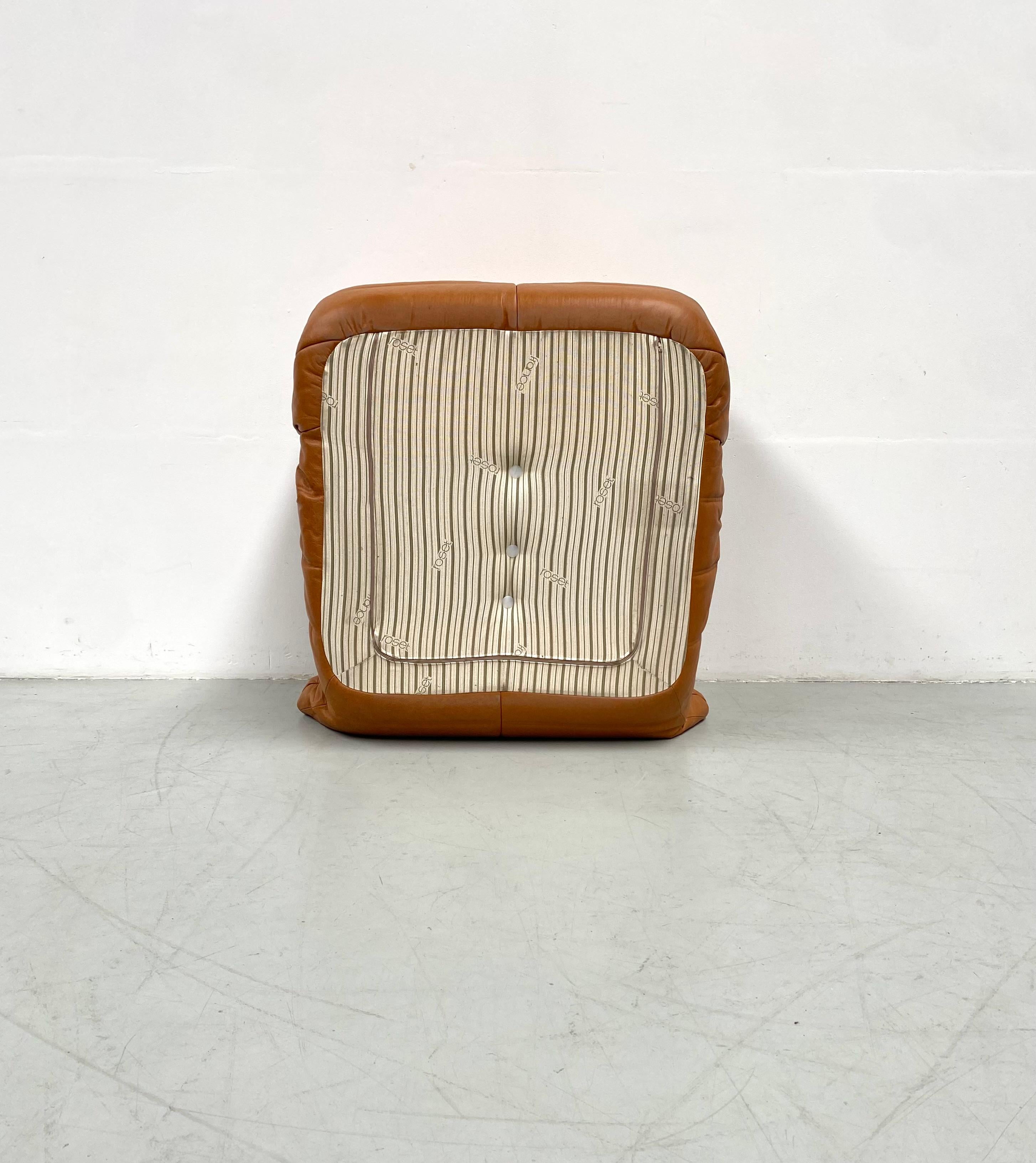 French Togo Chair and Ottoman in Cognac Leather by M. Ducaroy for Ligne Roset 3
