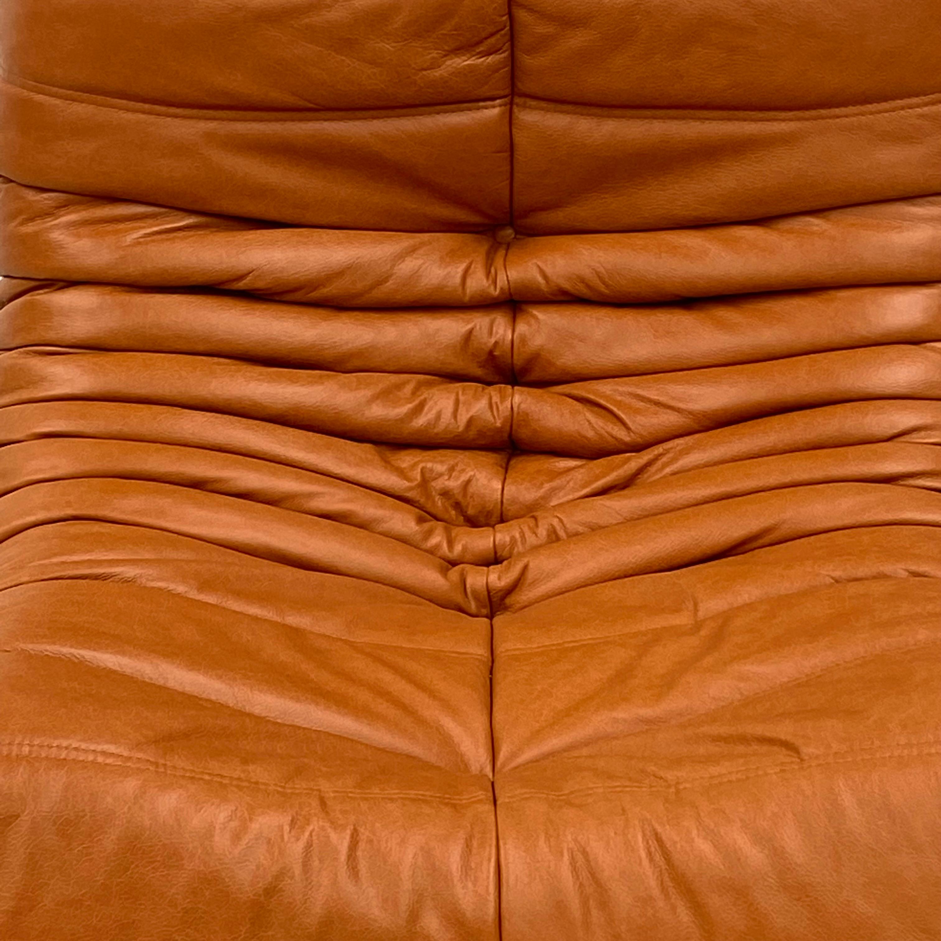French Togo Chair and Ottoman in Cognac Leather by M. Ducaroy for Ligne Roset In Excellent Condition In Eindhoven, Noord Brabant