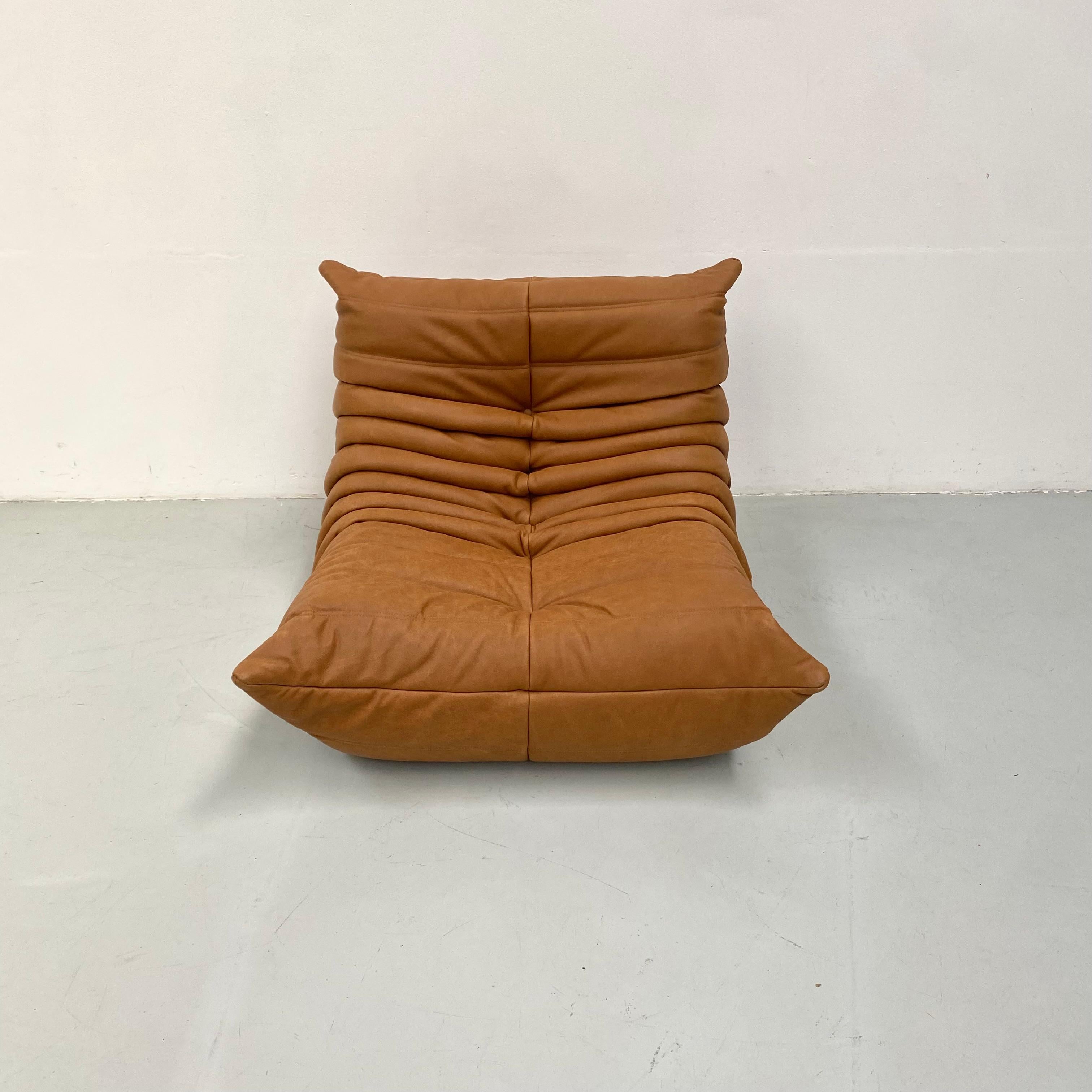 French Togo Chair in Cognac Leather by Michel Ducaroy for Ligne Roset, 1970s 5