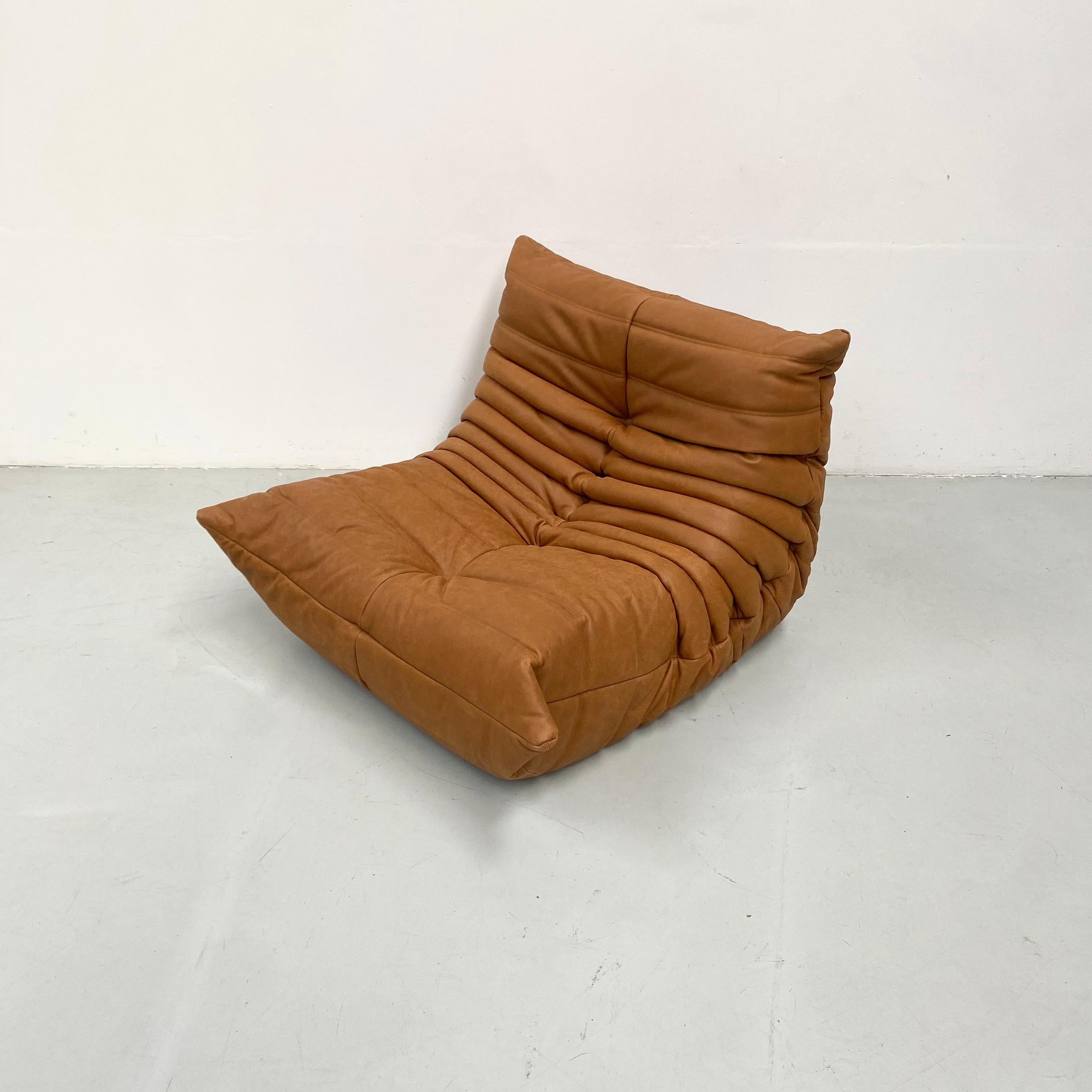 French Togo Chair in Cognac Leather by Michel Ducaroy for Ligne Roset, 1970s 3