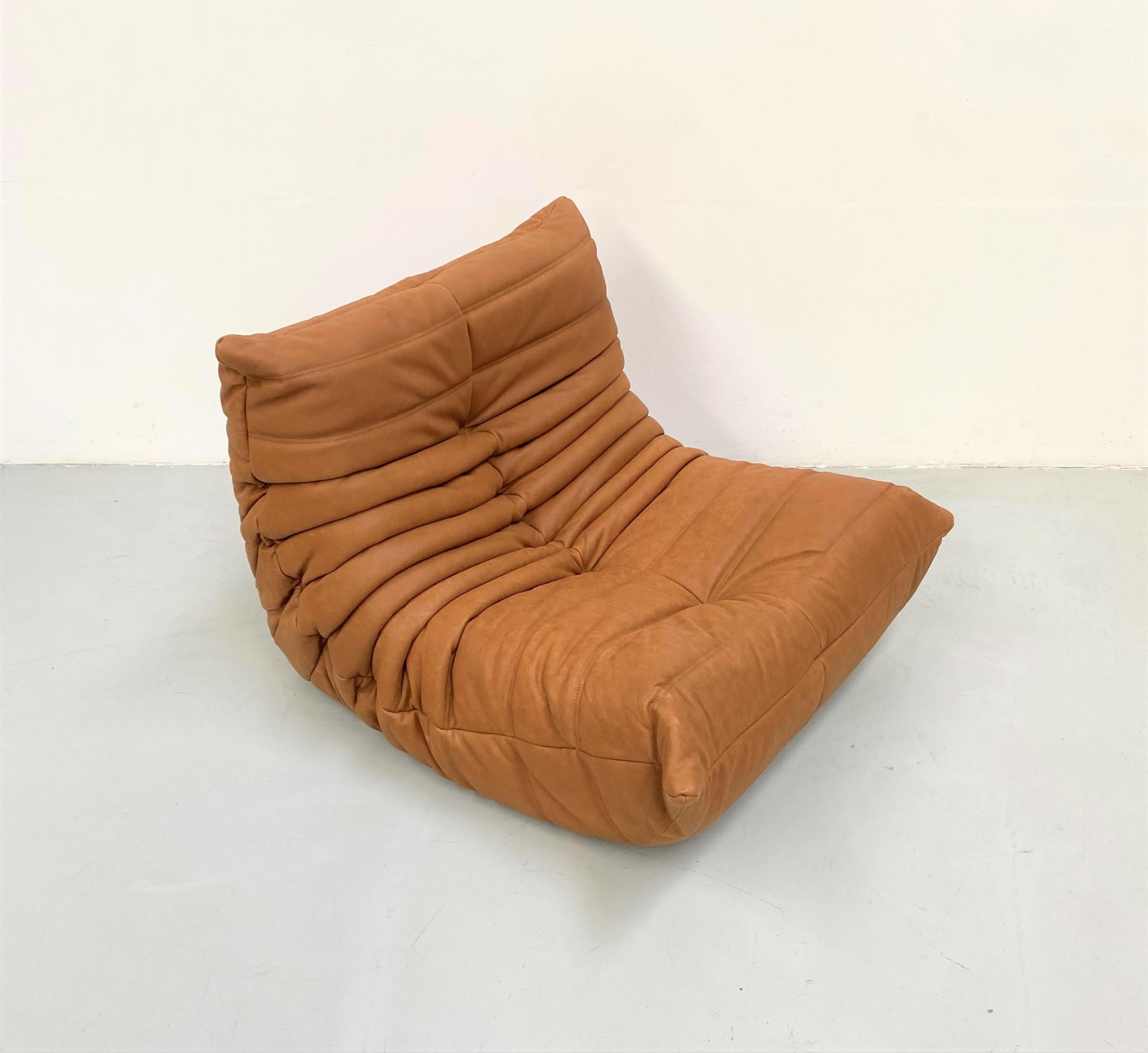 French Togo Chair in Cognac Leather by Michel Ducaroy for Ligne Roset, 1970s 2