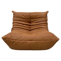 French Togo Chair in Cognac Leather by Michel Ducaroy for Ligne Roset, 1970s