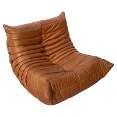 Chaise Togo française en cuir cognac de Michel Ducaroy pour Ligne Roset, 1970