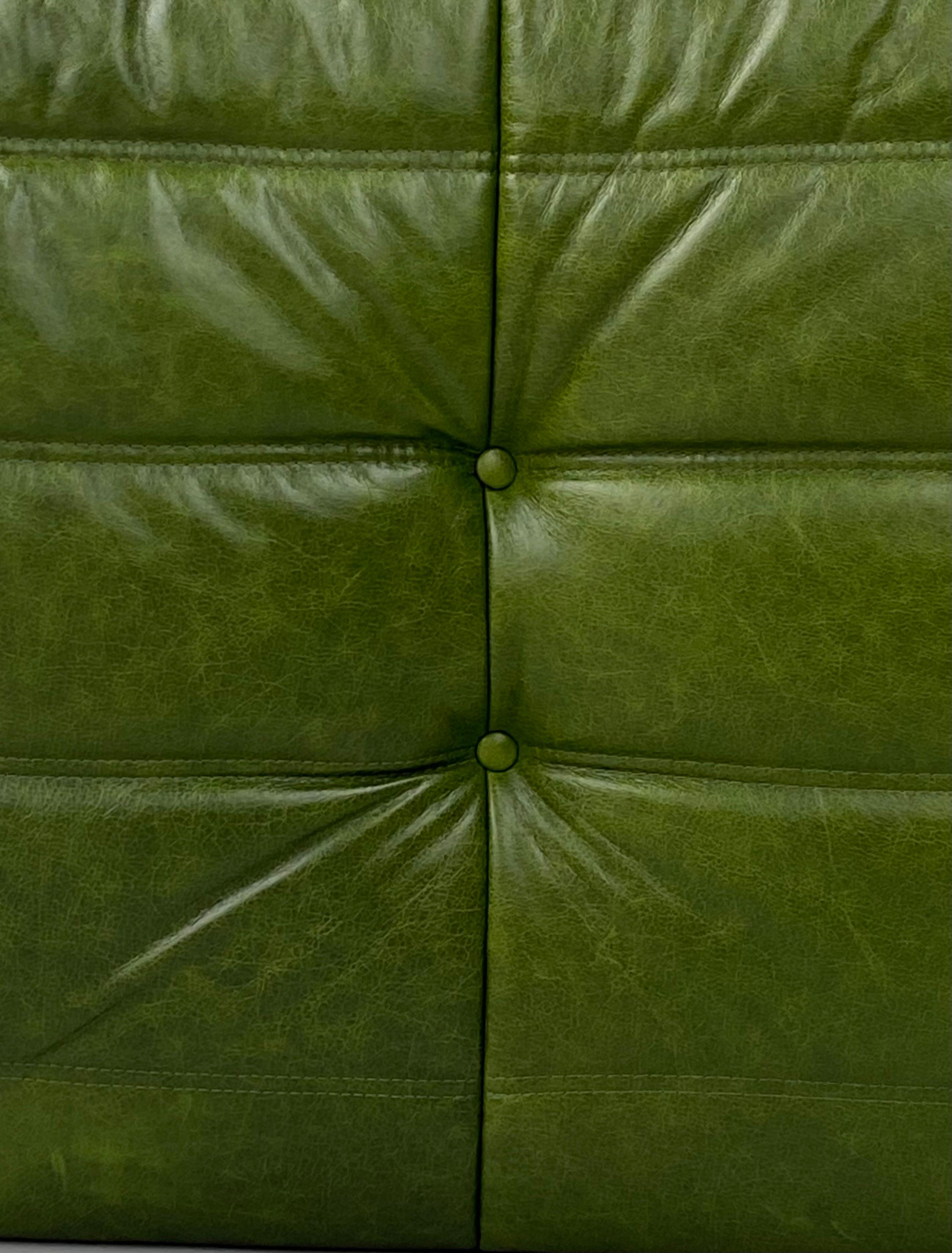 French Togo Chair in Green Leather by Michel Ducaroy for Ligne Roset, 1974. For Sale 3