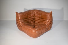 French Togo Corner Seat in Brown/Orange Leather, Michel Ducaroy for Ligne Roset