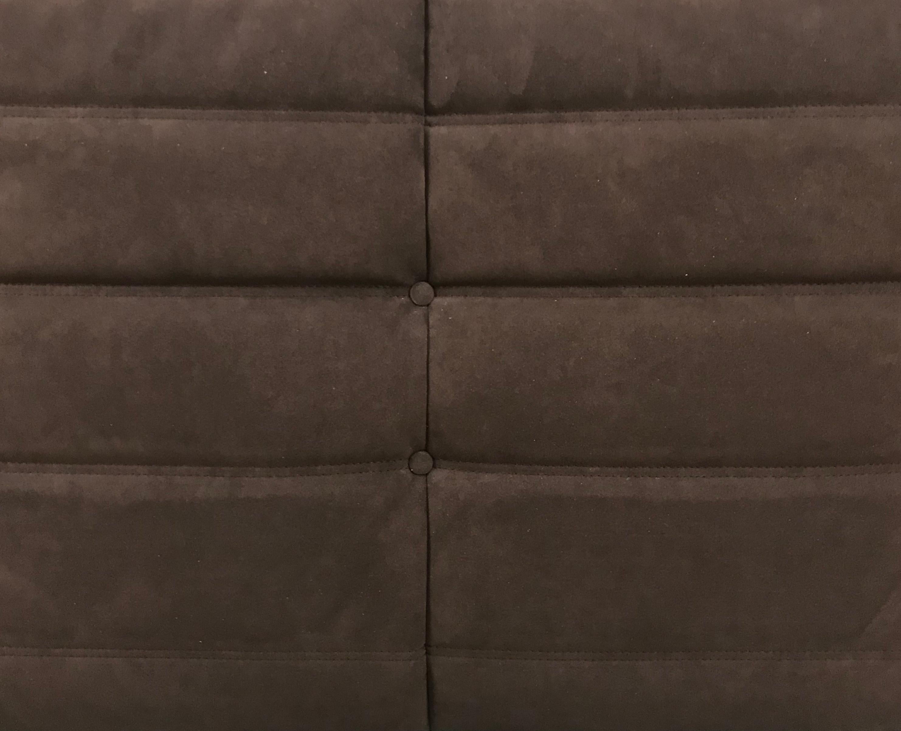 Fabric French Togo Large Settee in Alcantra Chestnut by Michel Ducaroy for Ligne Roset