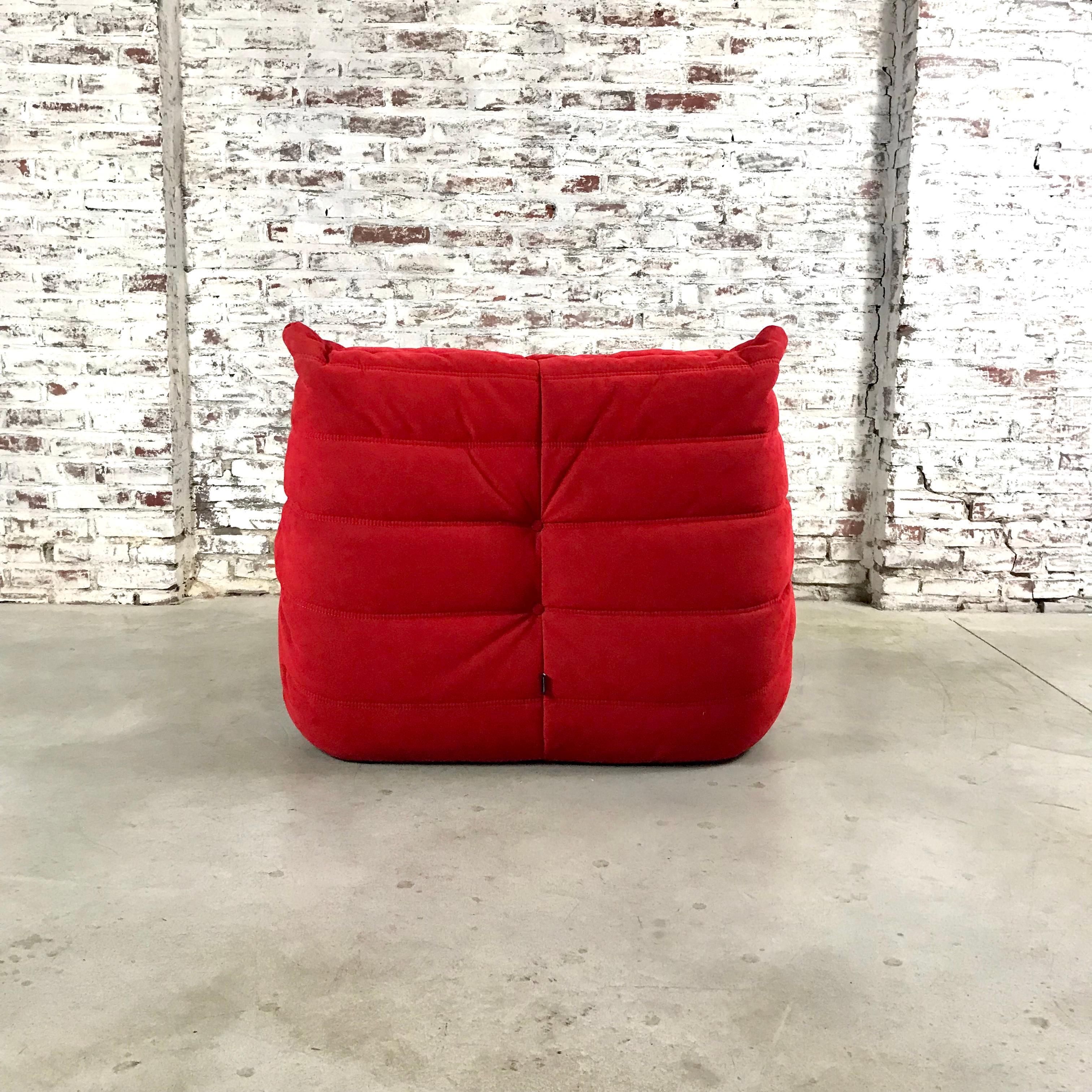 Mid-Century Modern French Togo Lounge Chair in Alcantar Goya Red by Michel Ducaroy for Ligne Roset For Sale