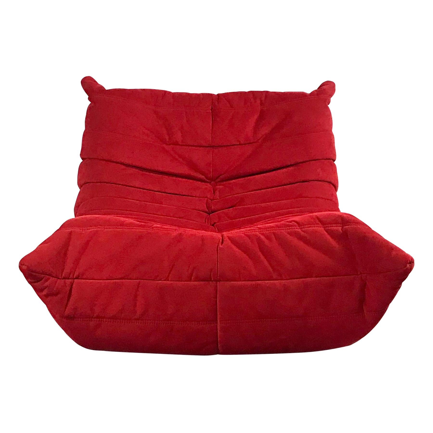French Togo Lounge Chair in Alcantar Goya Red by Michel Ducaroy for Ligne Roset For Sale