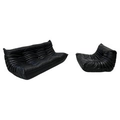 French Togo Set in Black Leather by Michel Ducaroy for Ligne Roset.