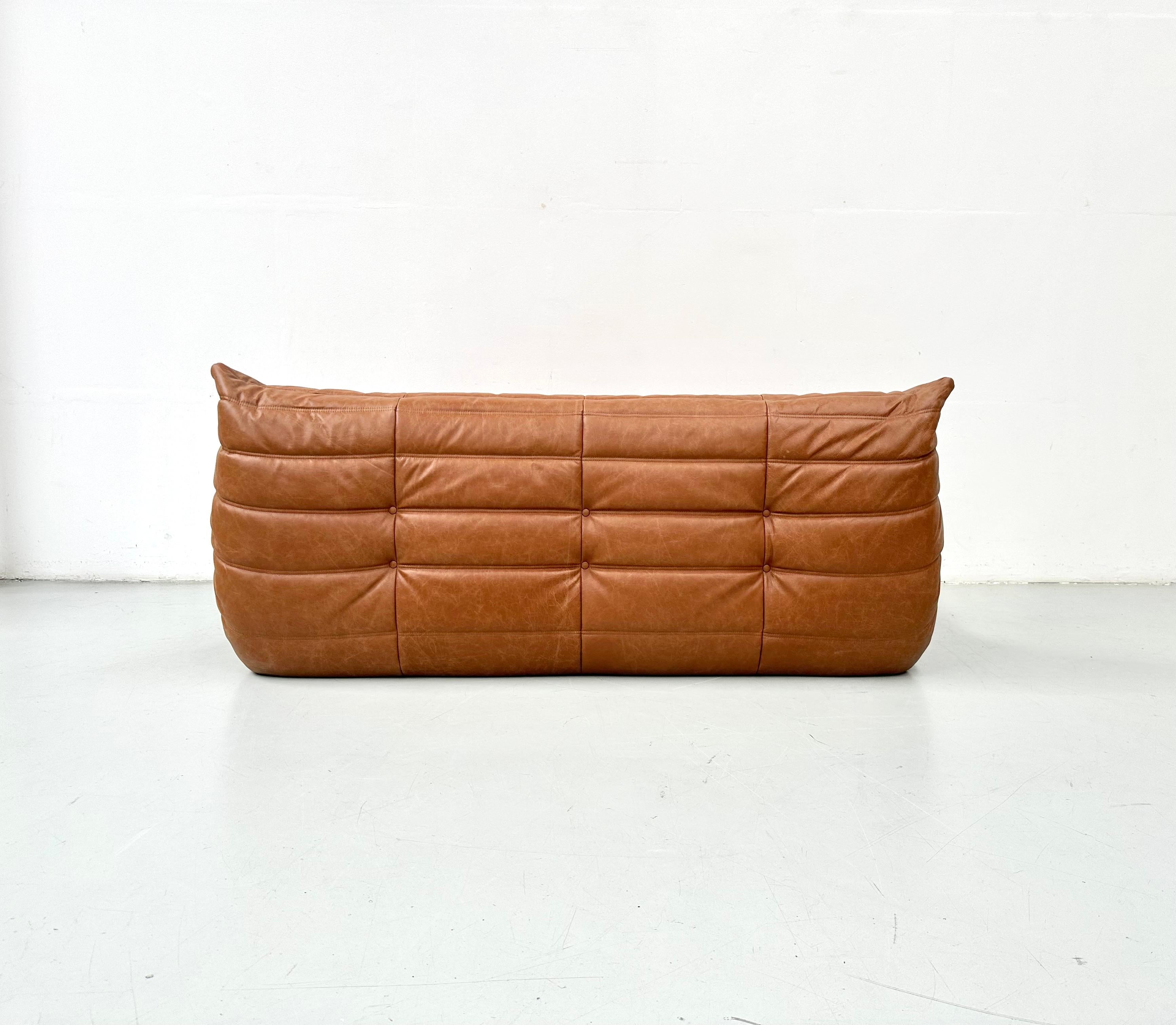 French Togo Sofa in Cognac  Leather by Michel Ducaroy for Ligne Roset. 5